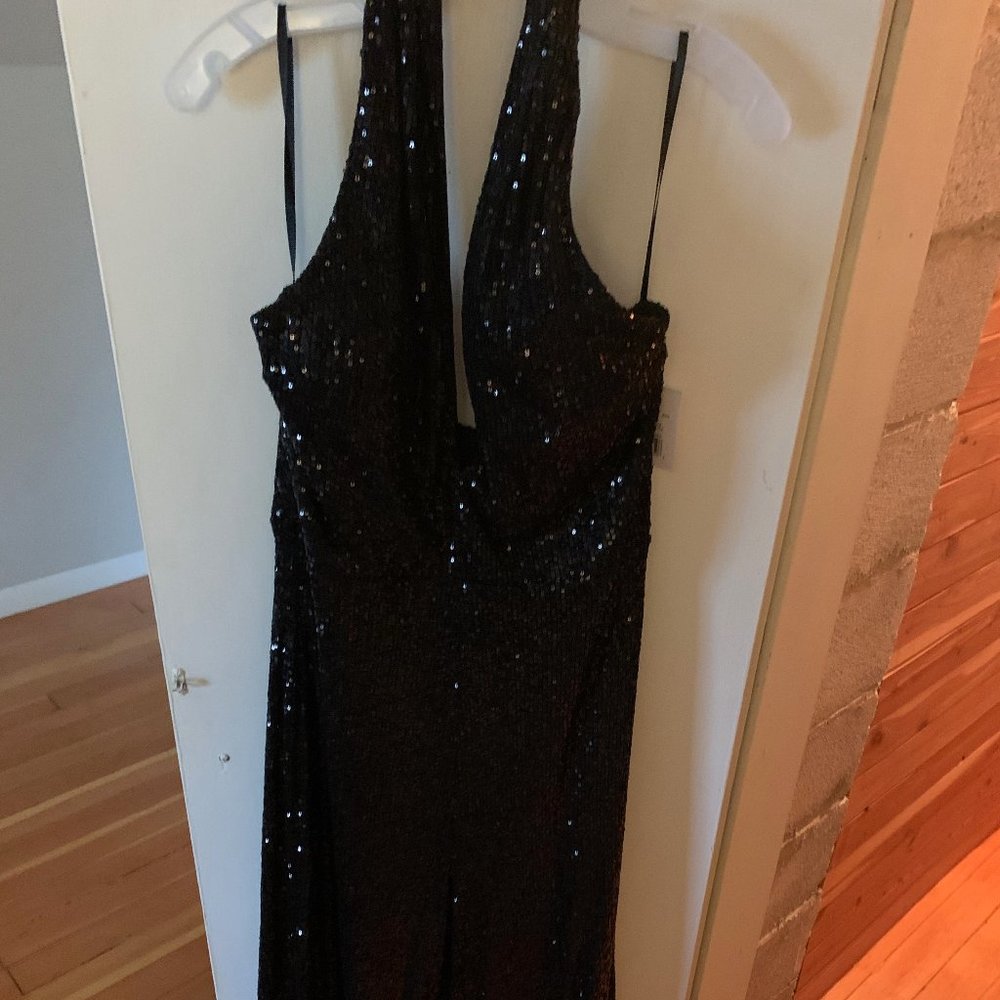 Plunging-V Halter Sequin Jumpsuit